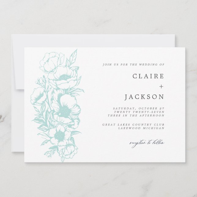 Sage Anemone Floral wedding Invitation (Front)