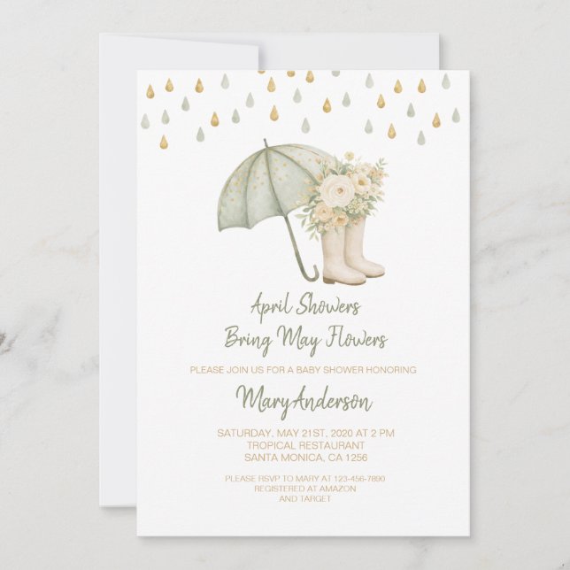 Sage April Showers Bring May Flowers Baby Shower  Invitation (Front)