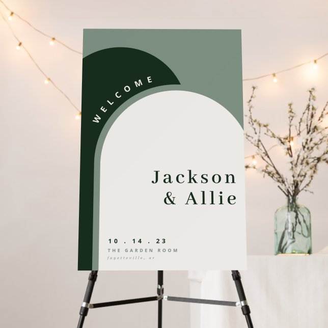 Sage Arch Boho Minimalist Wedding Welcome Sign (In Situ (Stand))
