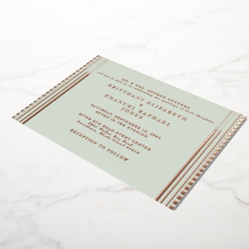 Sage Art Deco Wedding Rose Gold Foil  Invitation