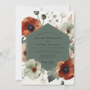 Sage Artistic Poppy Wedding Invitation