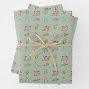 Sage Autumn Harvest Festival Pretty Thanksgiving Wrapping Paper Sheets