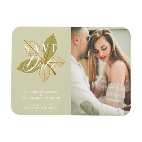 Sage Autumn Leaves Themed Wedding Custom Photo Magnet