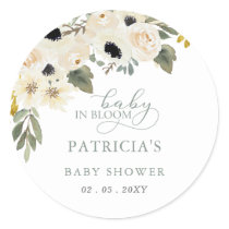 Sage Baby in Bloom Ivory Floral Girl Baby Shower Classic Round Sticker
