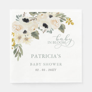 Sage Baby in Bloom Ivory Floral Girl Baby Shower Napkins