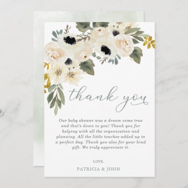 Sage Baby in Bloom Ivory Floral Girl Baby Shower Thank You Card