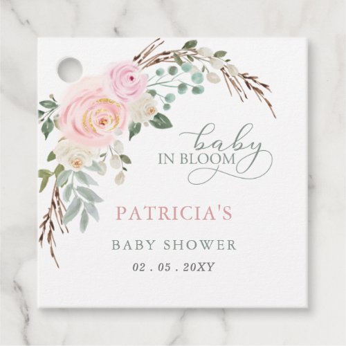 Sage Baby in Bloom Pink Floral Girl Baby Shower Favor Tags