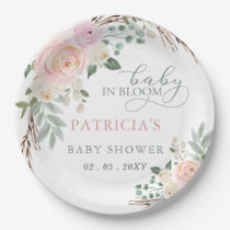 Sage Baby in Bloom Pink Floral Girl Baby Shower Paper Plates