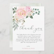 Sage Baby in Bloom Pink Floral Girl Baby Shower Thank You Card