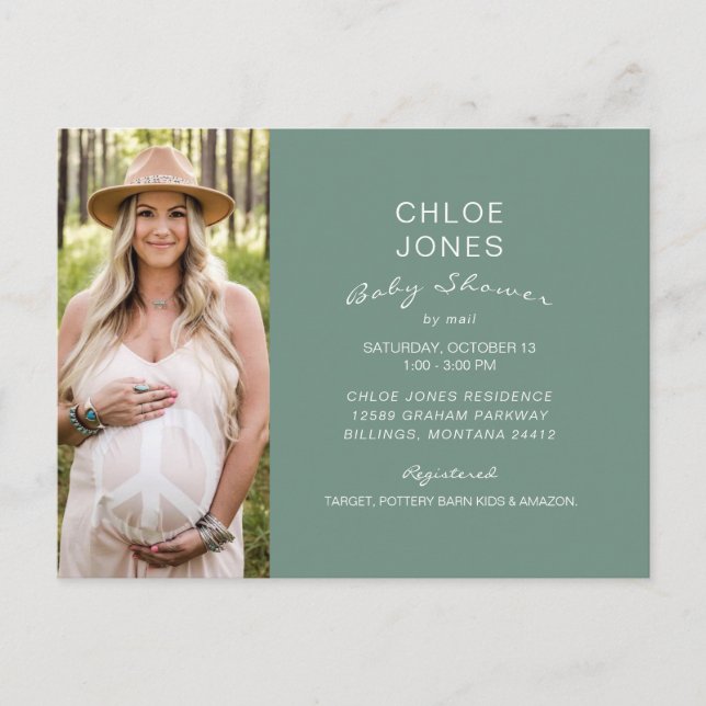 Sage Baby Shower by Mail Photo Invitation Postcard (Front)