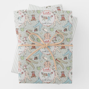 Sage Babys First Christmas Winter Pajamas Wrapping Paper Sheets