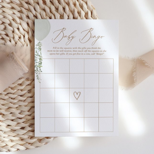 Sage Balloon Baby Shower Bingo Game Invitation (Creator Uploaded)