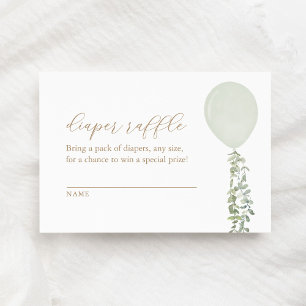 Sage Balloon Baby Shower Diaper Raffle Ticket Enclosure Card