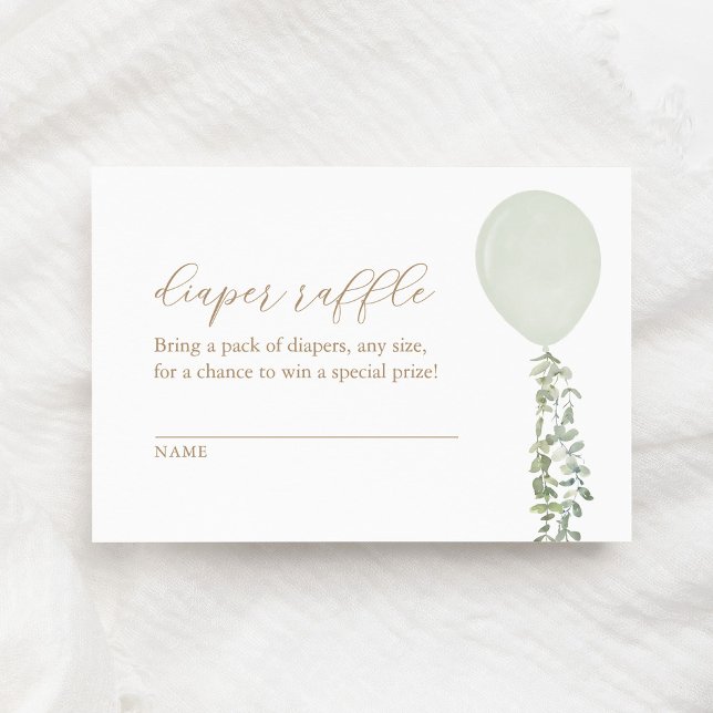 Sage Balloon Baby Shower Diaper Raffle Ticket Enclosure Card (Creator Uploaded)