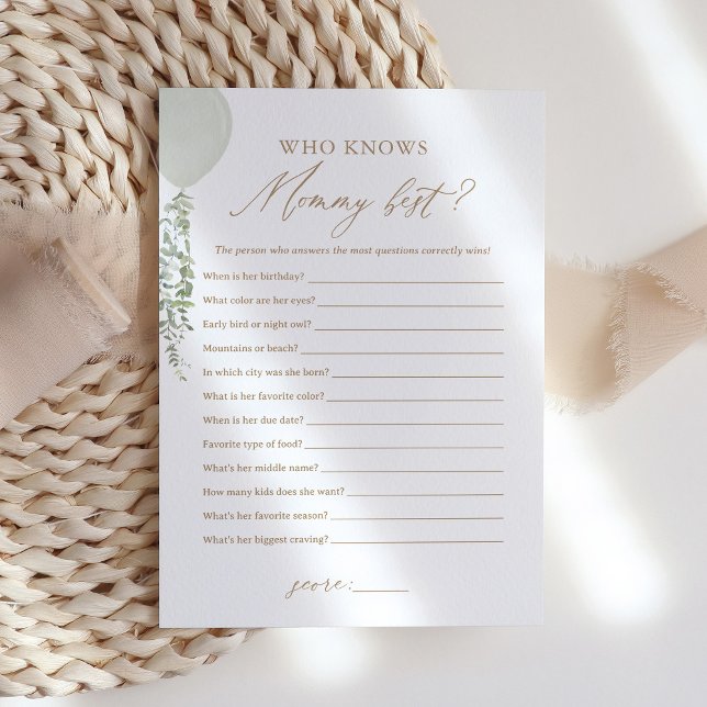 Sage Balloon Who Knows Mommy Best Baby Shower Game Invitation (Creator Uploaded)