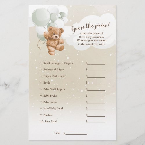 Sage Balloons Teddy Bear Guess The Price Game Flyer