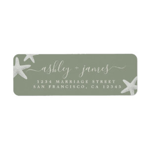 Sage Beach Starfish Script Wedding Return Address Label