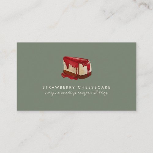 Sage Beige Cheesecake Strawberry Pastry Business Card