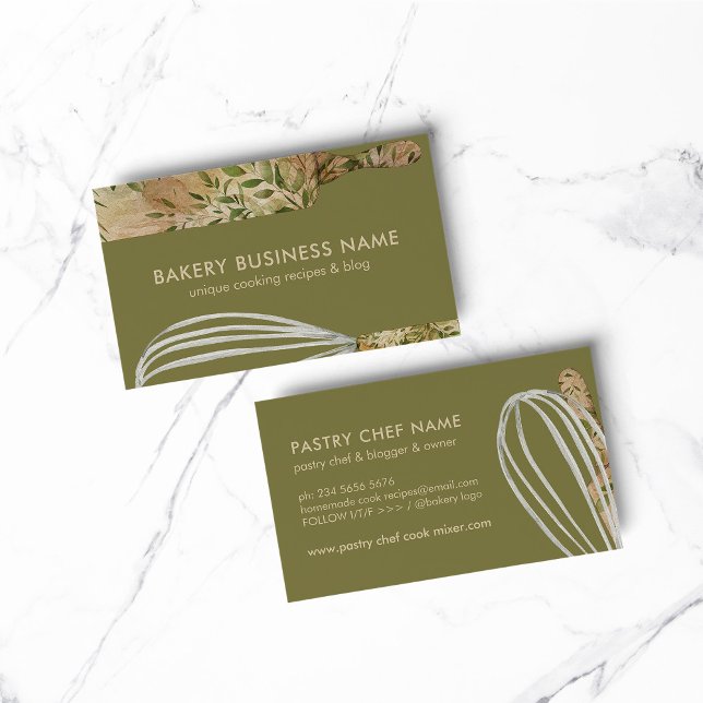 Sage Beige Chef Catering Cake Maker Rolling Pin Business Card (BAKERY PASTRY CHEF COOK CAKE event planner business)