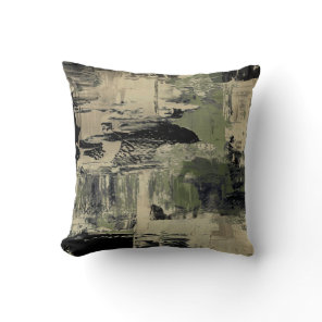 Sage Black & Beige Abstract Painting Design Throw Pillow
