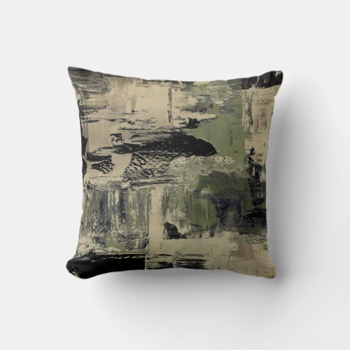Sage Black  Beige Abstract Painting Design Throw Pillow
