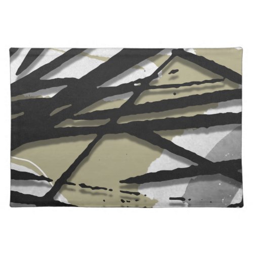 Sage Black Gray  White Artistic Abstract Cloth Placemat
