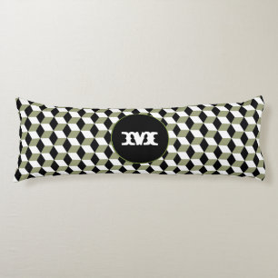 sage, Black & White 3D Cubes Pattern Body Pillow
