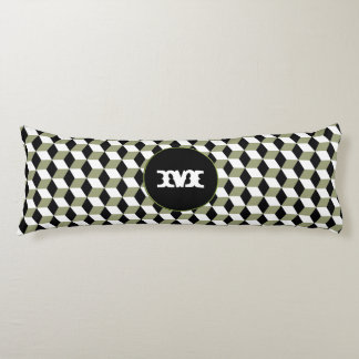 sage, Black & White 3D Cubes Pattern Body Pillow