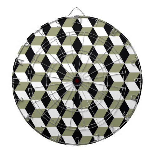 Sage Black  White 3D Cubes Pattern Dartboard With Darts