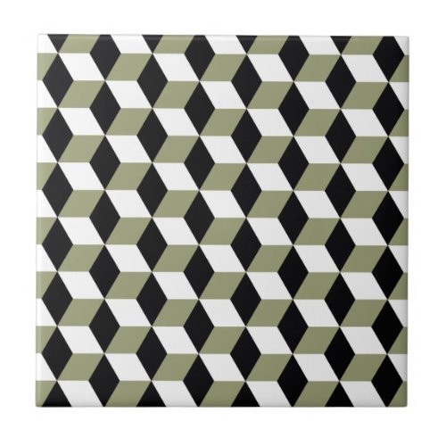 Sage Black  White 3D Cubes Pattern Tile