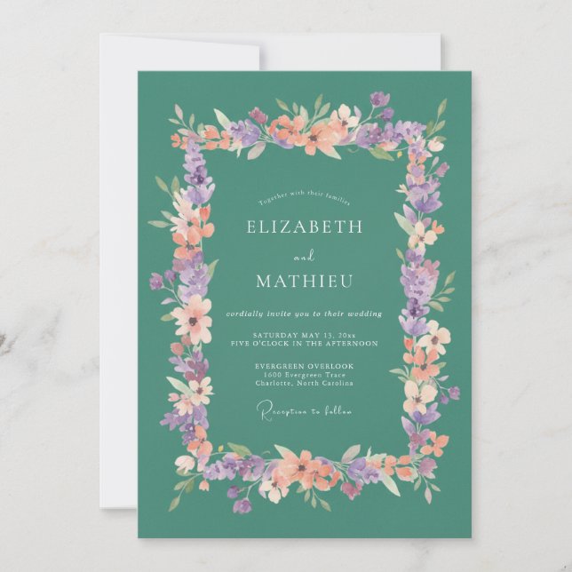 Sage Blossom Painterly Flourish Wedding Invitation (Front)