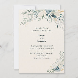 Sage Blue Botanical Line Art Wedding Invitation