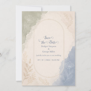 Sage Blue Botanical minimal Wedding  Invitation