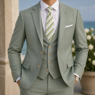 Sage Blue Butter Yellow Heritage Stripe Neck Tie