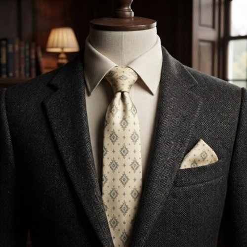 Sage Blue Diamond Medallion Motif Neck Tie