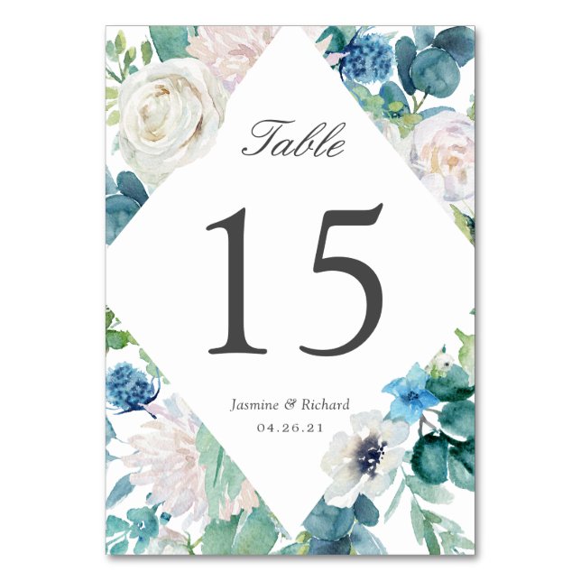 Sage Blue Floral Wedding Table Number (Back)