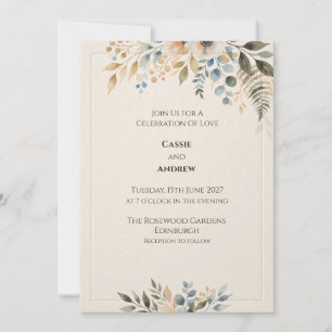 Sage Blue Gold Botanical Wedding Invitation