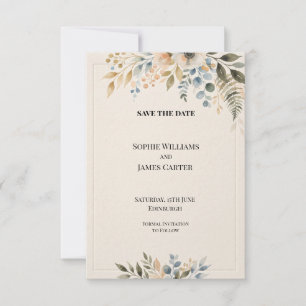 Sage Blue Gold Botanical Wedding Save The Date