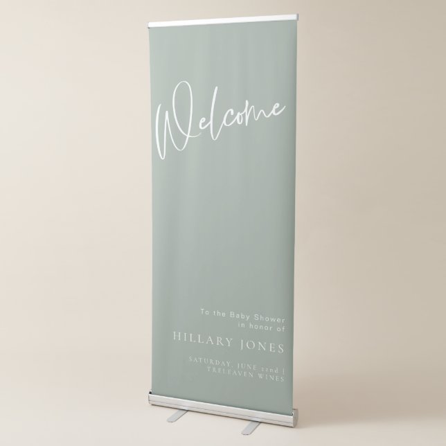 Sage blue/green Baby Shower Welcome banner sign (3/4)