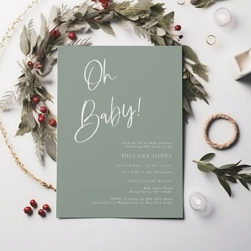 Sage BlueGreen Bohemian Baby Shower Invitation