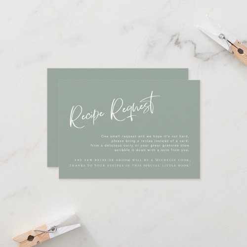Sage BlueGreen Bridal Shower Recipe Request Card