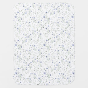 Sage Blue Watercolor Wildflower Baby Blanket