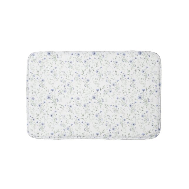 Sage Blue Watercolor Wildflower Bath Mat (Front)