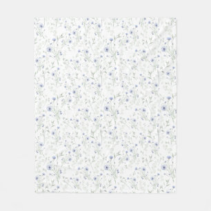 Sage Blue Watercolor Wildflower Fleece Blanket