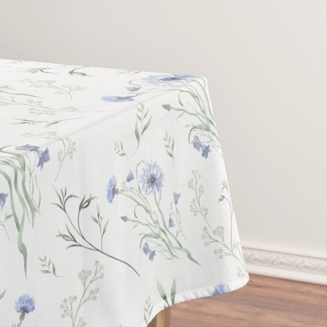 Sage Blue Watercolor Wildflower Tablecloth (In Situ)