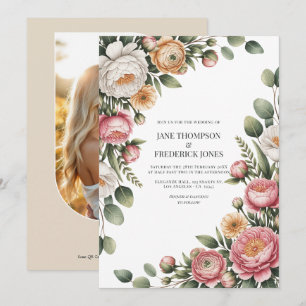 Sage, Blush and Light Tan Floral Wedding QR Code Invitation