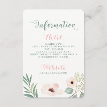 Sage & Blush Floral Information Card by joyonpaper at Zazzle