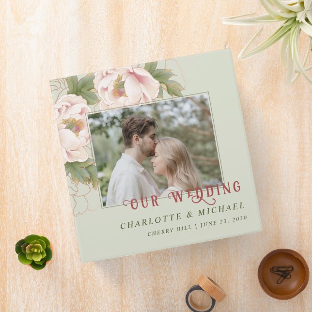 Sage & Blush Floral Photo Wedding Scrapbook Album 3 Ring Binder (In Situ)