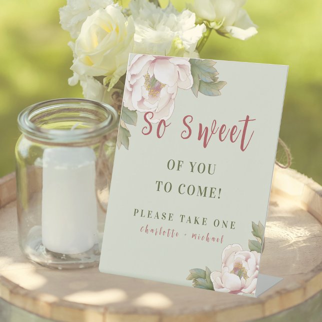 Sage & Blush Pink Peony Floral Wedding Favor Sign (Creator Uploaded)