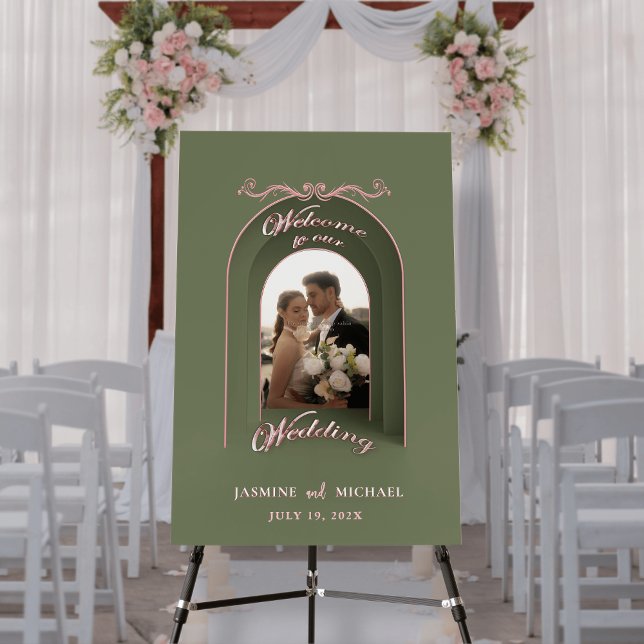 Sage Blush Pink Photo Arch Wedding Welcome Sign (Creator Uploaded)